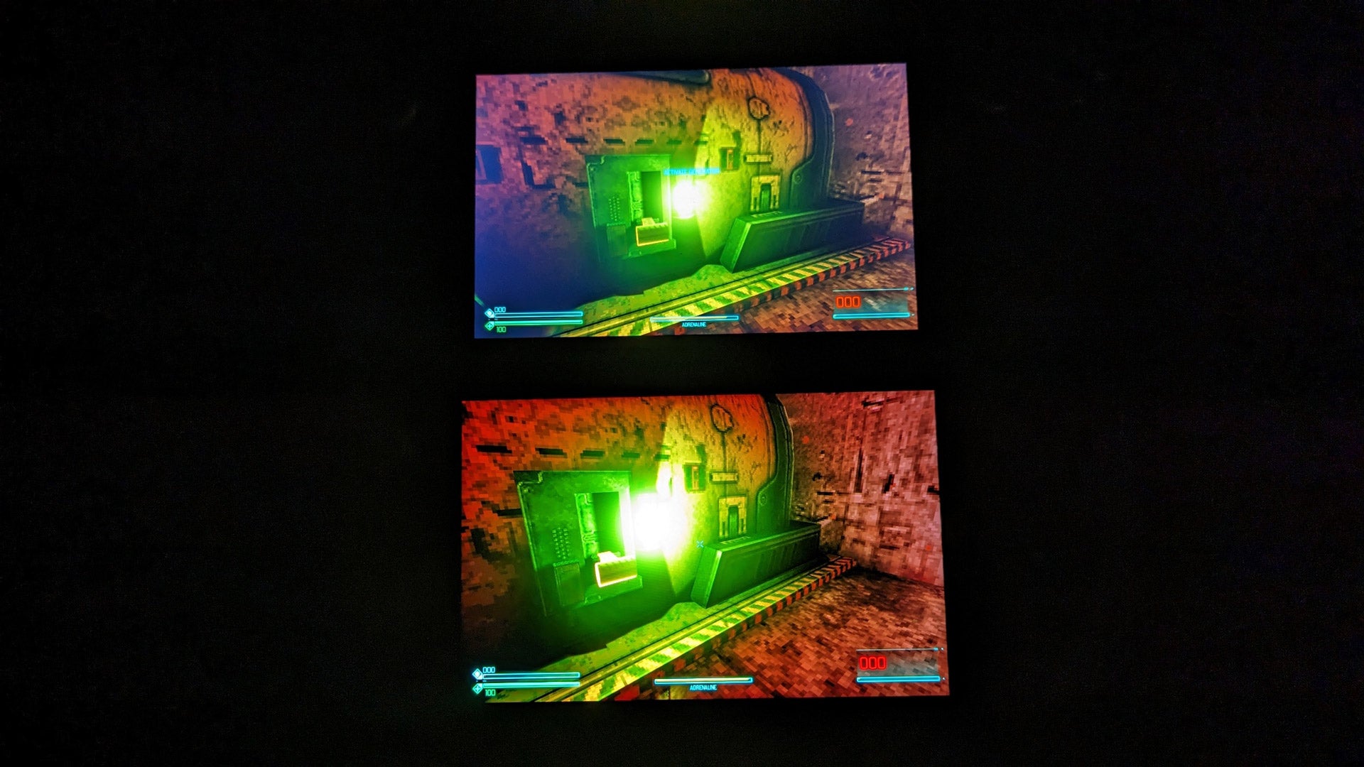 Arriba está el Steam Deck LCD original. Abajo está el nuevo OLED (ejecutando Sprawl)