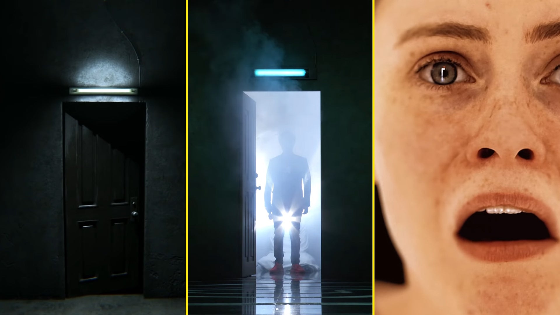 De izquierda a derecha: La puerta de PT, la puerta de la revelación de Kojima sobredosis, una puerta en los ojos de Sophia Lillis durante la DO remolque.