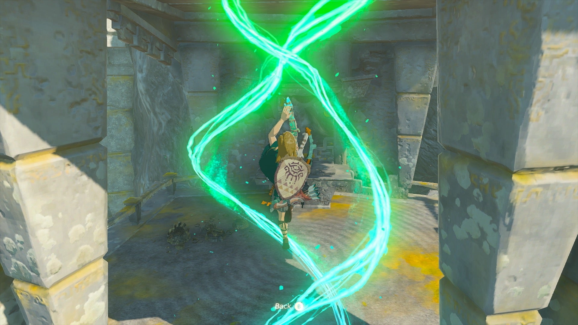 Link usa la habilidad de Ascender en Tears of the Kingdom.