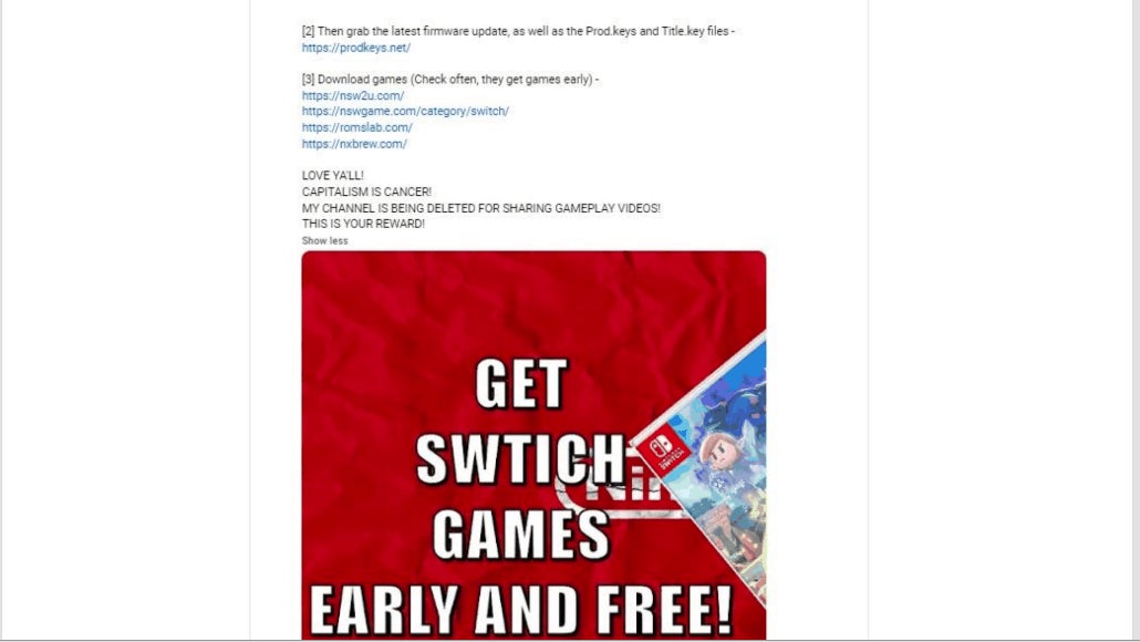 Un ejemplo de publicación en redes sociales de Keighin compartida en la demanda de Nintendo.