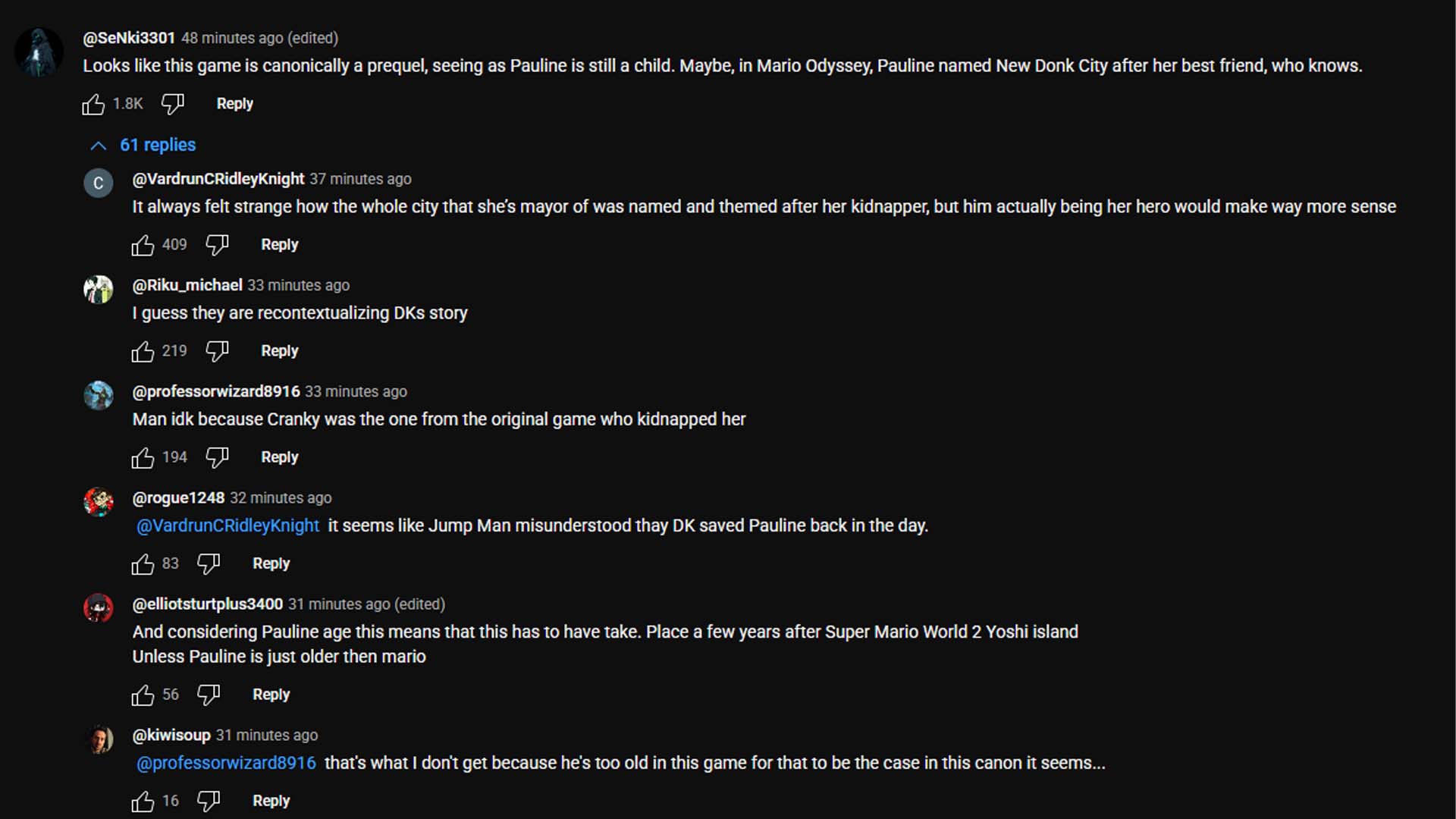 Comentarios de YouTube debatiendo DK Bananza’lugar en la tradición.