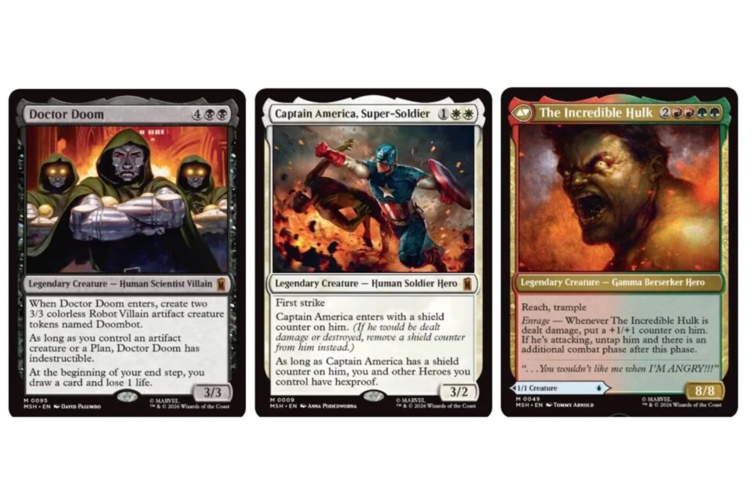 Magic: The Gathering muestra sus primeras 38 cartas de Marvel. Hulk, Doctor Doom y Capitán América adelantan un set que puede cambiar los crossovers del juego