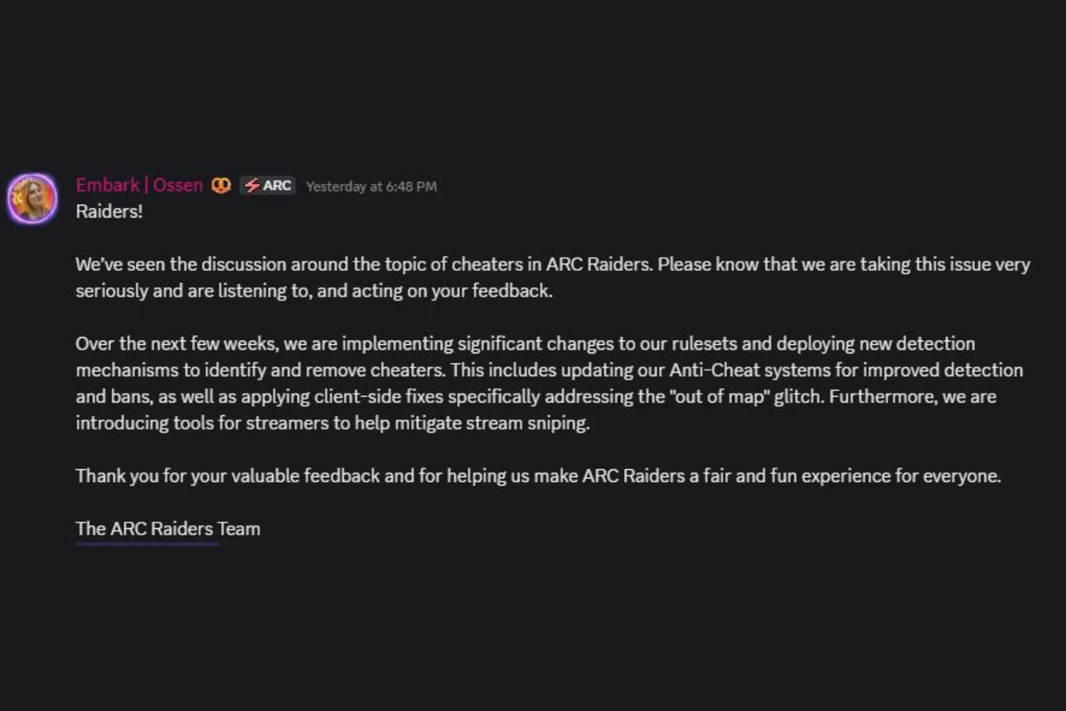 Los desarrolladores de Arc Raiders prometen cambios importantes para frenar la ola actual de tramposos